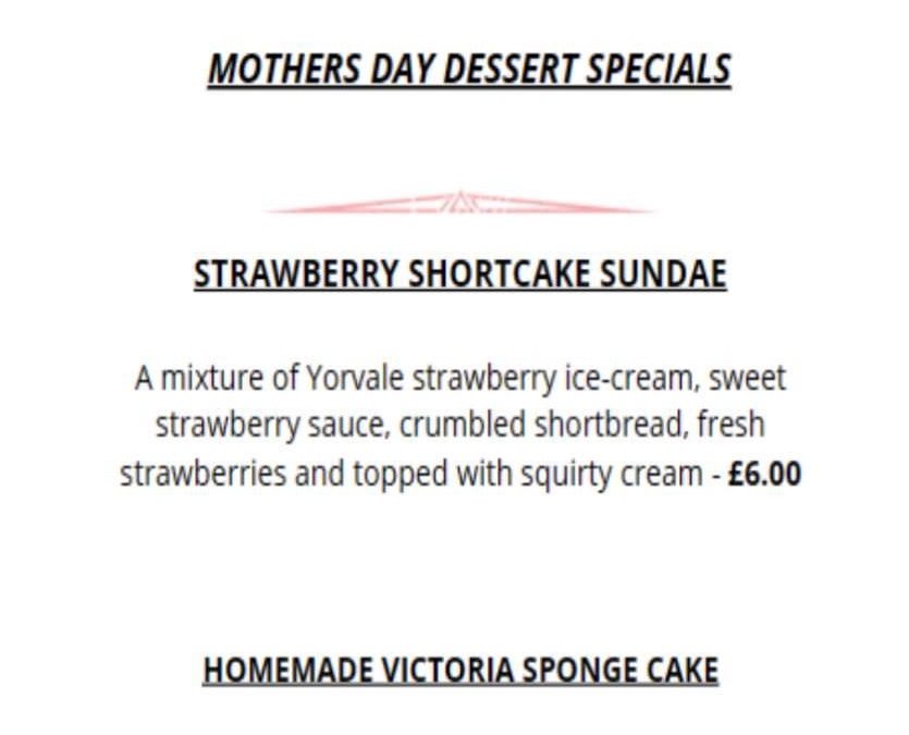 Mothers Day Special menu 2024